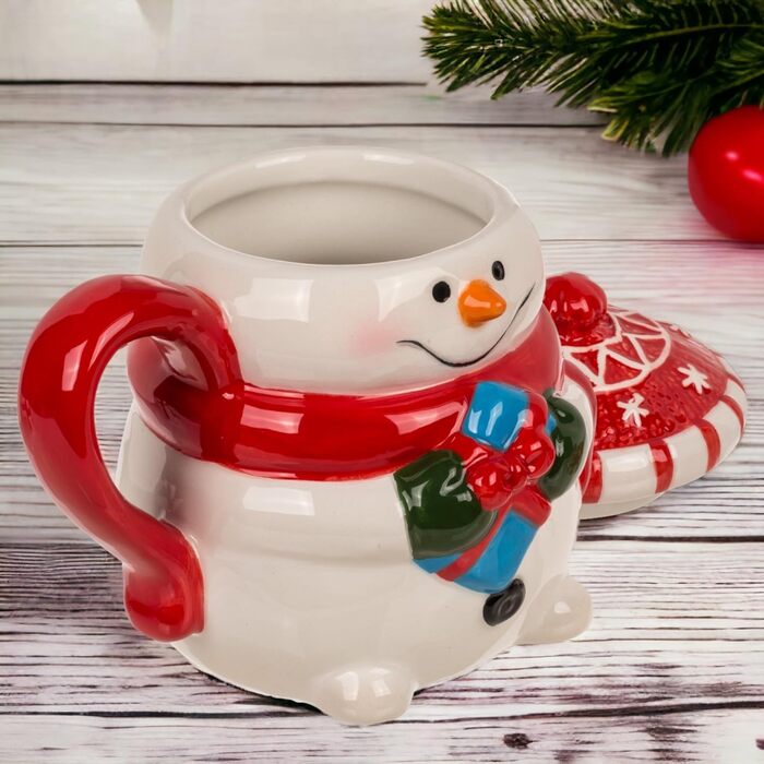 Різдвяна кружка MIK Високоякісна кераміка Гаряча та холодна Кришка зі сніговиком 300 мл