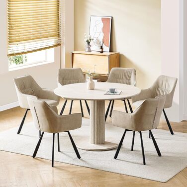 Набір обідніх крісел 6 шт. поворотні, з підлокітниками, 360°, сучасний м'який стілець з велюру, для вітальні, кухні, спальні, робочого кабінету (2 поворотні, хакі)