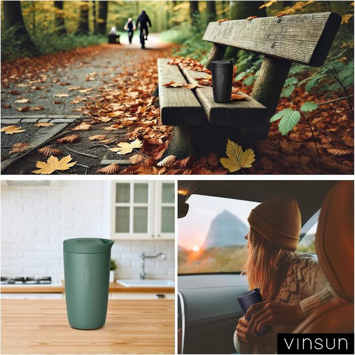 Термокружка VINSUN для кави з собою 350 мл, з подвійними стінками, з нержавіючої сталі, з герметичним клапаном, для гарячих та холодних напоїв, для автомобіля, університету, бежевий колір