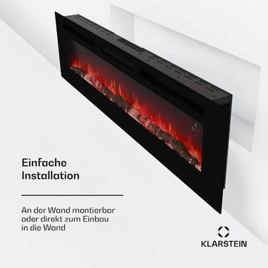 Електрокамін Klarstein Galeras Smart 1800 Вт, LED-полум'я, керування через додаток та пульт, регулювання кольору і яскравості, захист від перегріву, настінний, чорний, 178×47×13 см