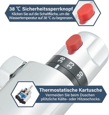 Змішувач для ванни з термостатом, настінний монтаж, хром. Змішувач для ванни та умивальника для ванної кімнати