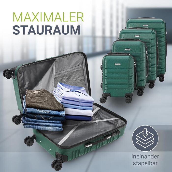 Набір валіз Juskys Hartschale 3 шт. з кодовим замком, тихі колеса 360°, телескопічна ручка, легкі - зелений колір