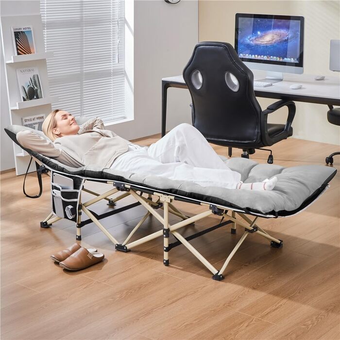 Розкладне кемпінгове ліжко Yaheetech з матрацом та сумкою для перенесення, 191 x 67 см, сіро-чорне, витримує до 150 кг