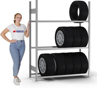 Регало для шин PROREGAL: міцна металева полиця для гаража, 200x100x40 см, 3 рівня, вантажопідйомність 150 кг, оцинкована