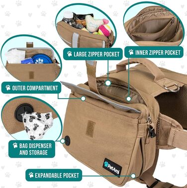 Рюкзак для собак PetAmi для собак середнього розміру, сумка для сідла для собак для перенесення, сумка для жилетів для собак для подорожей (велика) (середня, коричнева полотняна)