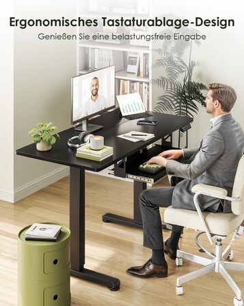 Електричний стіл OffiGo, 100x50 см, з підставкою для клавіатури, 3 положення пам'яті, для роботи та навчання, білий