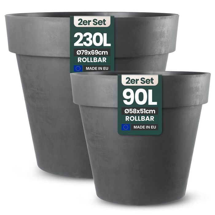 Крехер горщик для рослин XXL, круглий, діаметром 79 см / 58 см, з роликами. Чудовий елемент декору для саду, тераси, ресторану та комерційних приміщень! (XL-діаметр 58 см)