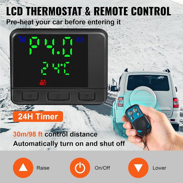 Дизельний обігрівач VEVOR 8 кВт, 12/24V, портативний, з Bluetooth, пультом та LCD-екраном, 5л бак для вантажівок/автобусів/кемперів (чорний)