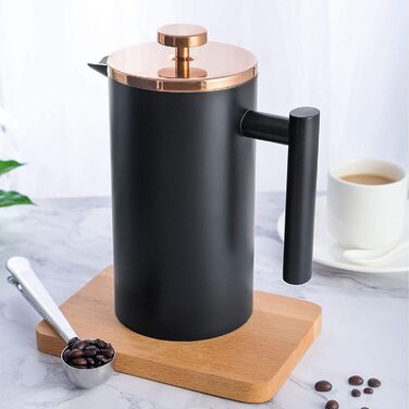 French Press MaxMiuly: Френч-прес для кави, 0,35 л, нержавіюча сталь, з подвійними стінками та 2 фільтрами (2 чашки)