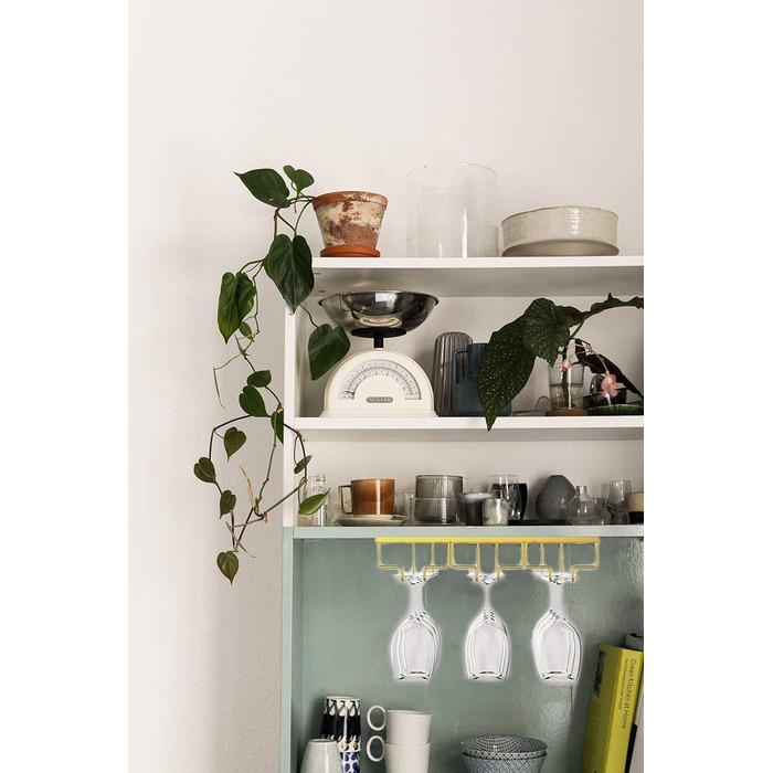 Тримач для келихів вина – органайзер для шафи – металевий тримач для стількових келихів, для кухні, бару (золотий, 3 ряди, 1 шт.)