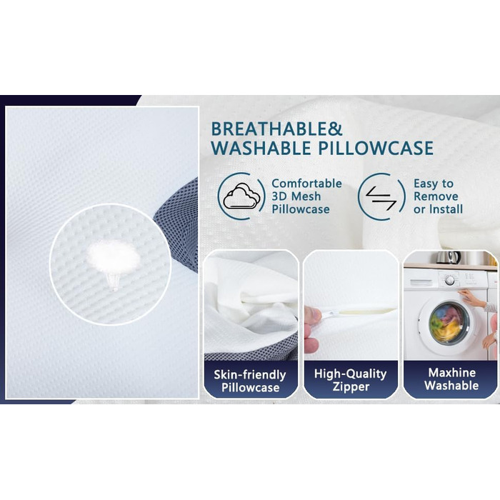 Подушка для шиї Enighs для зняття напруги, подушка з memory foam, ергономічна подушка для шиї для тих, хто спить на боці, спині та животі з охолоджуючими чохлами 63*38*13.5/10 см