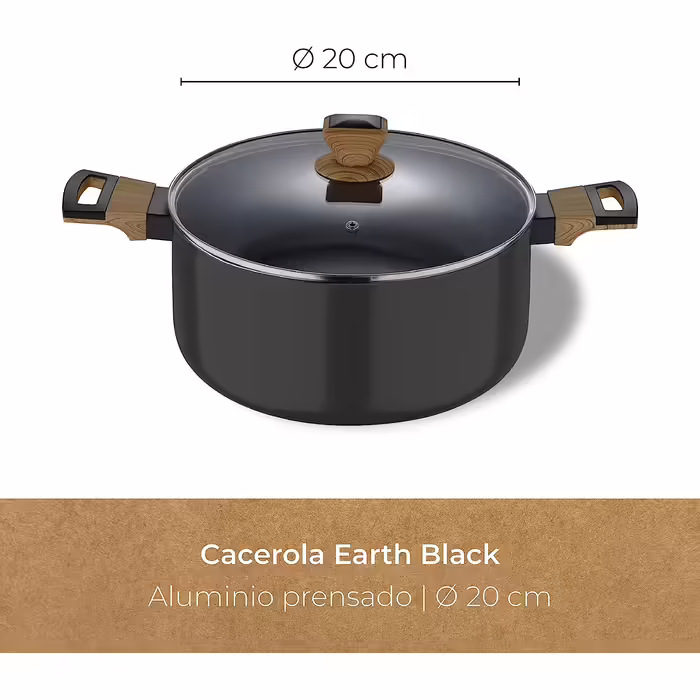 Каструля BERGNER Earth Black 20 см, алюміній, дерев'яні ручки, антипригарна, для індукції, сіра