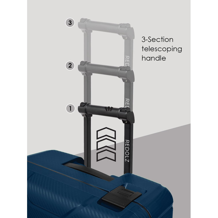 Набір валіз REDOLZ Hartschalen 3-ті, без замка-блискавки, з 3-точковим закриттям, з поліпропілену, 4 подвійні колеса, TSA-замок, для жінок та чоловіків (Essentials 15), Navy Blue, L (75 см)