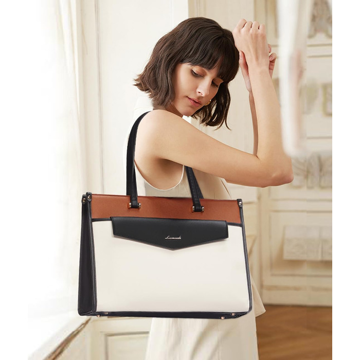 Сумка для ноутбука LOVEVOOK 15.6 дюймів, водонепроникна, для жінок, сумка-шоппер, шкіряна, для роботи, навчання, чорна, бежева, коричнева