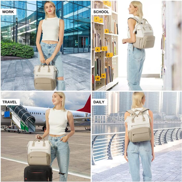 Рюкзак для ноутбука LOVEVOOK для жінок, великий шкільний рюкзак для підлітків, рюкзак ручної поклажі, водонепроникний дизайн, дихаючі плечові ремені, для університету, школи та подорожей, бежево-сірий (17 дюймів, B- Beige Khaki)
