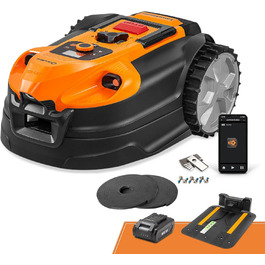 Газонокосарка-робот LawnMaster VBRM18AMIDR без обмежувального дроту для газонів до 500 м², акумулятор 2Ah, оптична навігація, уникнення перешкод, автоматична зарядна станція, функція заборонених зон, WiFi і Bluetooth керування через додаток