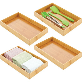 Дерев'яний кухонний ящик mDesign - органайзер для столових приборів і посуду, що штабелюється - набір з 4 шт. - натуральний колір (15 x 9 x 2)