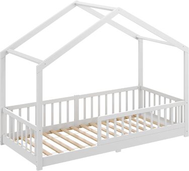 CADANI Мальте - ліжко-будиночок для дітей 120x200 см, біле, Montessori, з бортиками, трансформується, з ламелями, до 200 кг, біле