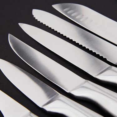 Набір ножів Brixy Messerset 16 предметів у блоці: ножі, шліфувальник, ножиці. Нержавіюча сталь, срібно-чорний колір, стійкий до подряпин.