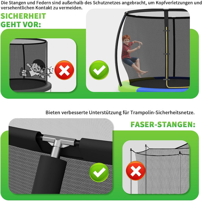 Батут JUMMICO садовий Ø360 см з сіткою безпеки та захисним покриттям для дітей, кольоровий