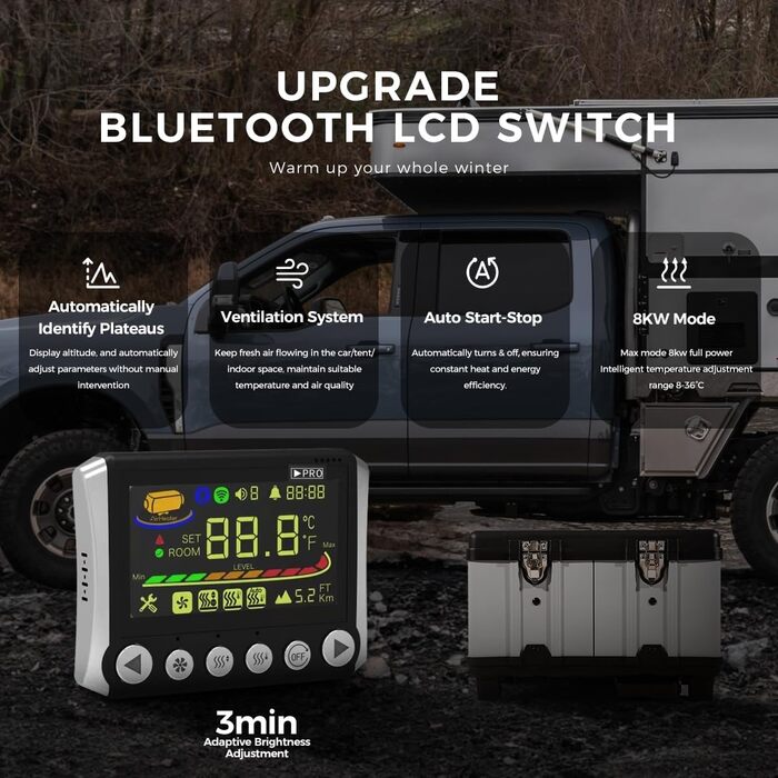 8kW Дизельна Грілка для ЛКВ та Транспортерів Tb10 з Bluetooth, Автоматичний Старт/Стоп та 6L Паливний Бак