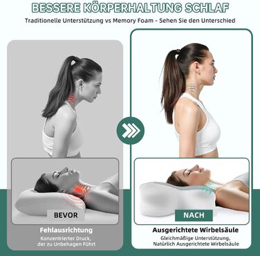 Подушка для сну на боці Rokehr, подушка для шиї, подушка з піною з пам'яті, подушка для підтримки шиї, подушка для сну на спині, животі та боці