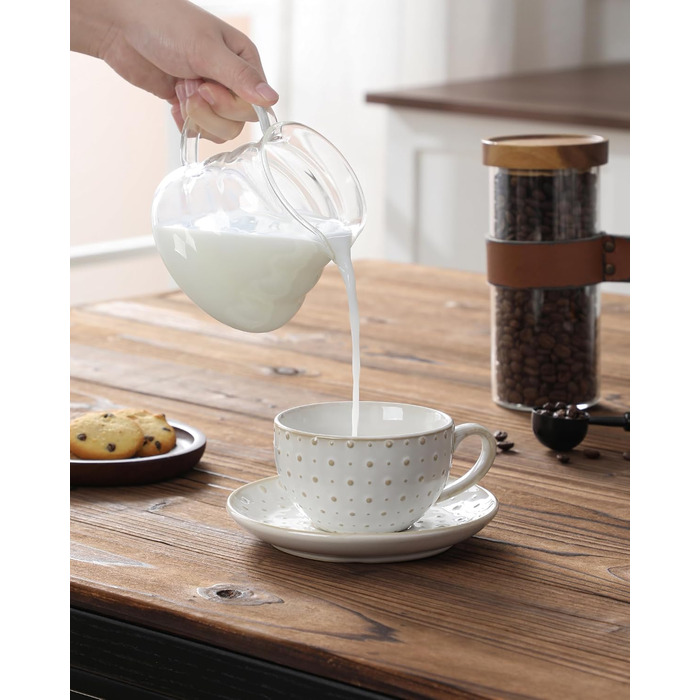 Набір посуду MALACASA LYDIA для 4 осіб (16 предметів) з кераміки з рельєфом, бежевий (4 чашки 180 мл)