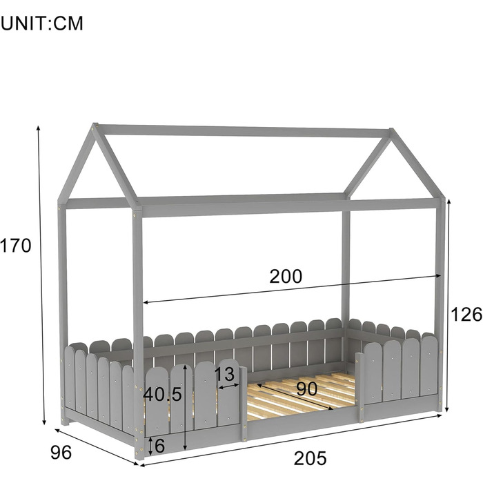 Двоярусне ліжко-хата Moimhear 90x200 см - універсальне ліжко з дерева для хлопчиків та дівчаток