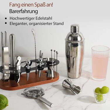Набір бармена 23 шт: шейкер, сито, ложка, мадлер, для дому, бару, вечірки (колір коричневий)