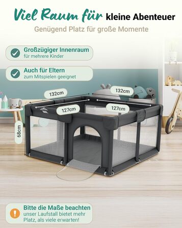 Дитячий манеж Laufstall – [НОВИНКА 2025] – Дитячий манеж, ігровий майданчик, огорожа для дитини, манеж для дітей, Play Pen – [Перевірено в лабораторії] – Дихаючий матеріал, повністю оббитий - 130x130 см