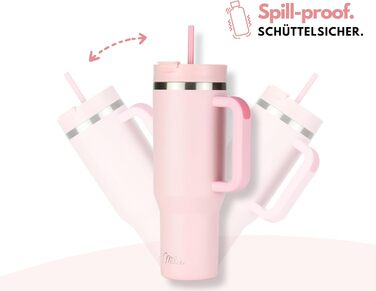 Термокружка Milu 1200 мл з трубочкою та ручкою – подарунок на Великдень для жінок та чоловіків. Ідеї подарунків для тата, мами, друга, подруги. Подарунки на День батька та День матері. Подарунки для дідуся та бабусі (1200 мл, Blossom Pink)