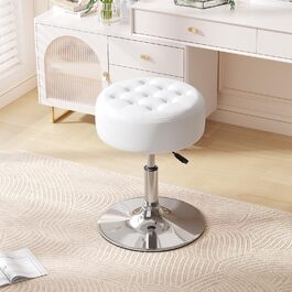 Пуф-стілець для макіяжу Furniliving Mid-Century з регульованою висотою та обертанням; Великий круглий пуф для туалету в спальню або вітальню (Білий)