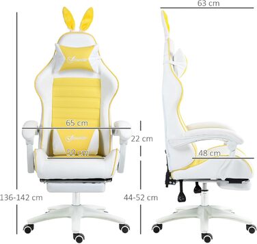 Крісло геймерське Vinsetto Reclining Racing з підголівником та підтримкою попереку, PU шкіра, комп'ютерне, з підніжкою та регульованими вушками, жовте