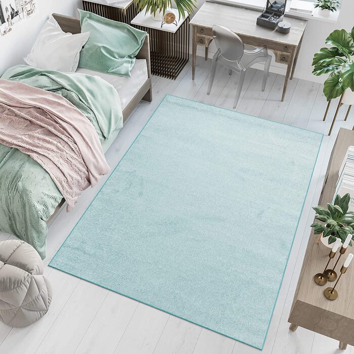 Флоридський килим TAPISO з коротким ворсом для спальні, вітальні, дитячої, підліткової спальні, світлий однотонний сучасний дизайн, Екотекс (180 х 260 см, Бірюзовий)