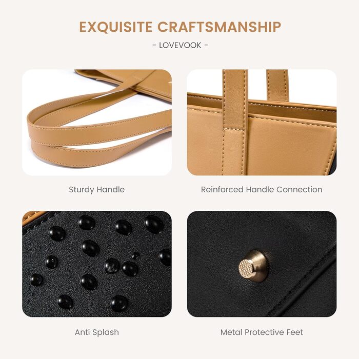 LOVEVOOK Сумка-шопер з натуральної шкіри, велика жіноча сумка на плечі, сумка-тоут, коричнева (чорно-коричнева, M)