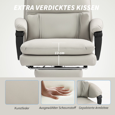 Крісло офісне HOMCOM з регулюванням висоти, з підтримкою попереку, підлокітниками та підставкою для ніг, обшите штучною шкірою, світло-сірого кольору