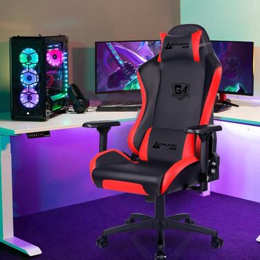 Ігровий крісло GTPLAYER з тканини, ергономічний офісний крісло для ПК, 150 кг, регульований, поворотний, з підлокітниками та підставкою для ніг (червоно-фіолетовий)