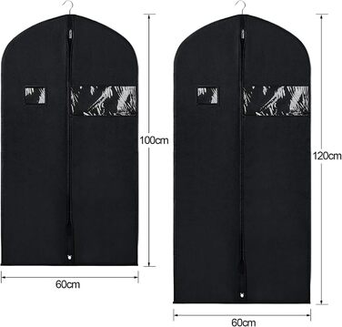 4 шт. мішки для одягу, захисні чохли для костюмів, пилонепроникні мішки, високоякісні транспортні сумки для костюмів, дихаючі чохли для костюмів, піджаків та суконь, BOMEI PACK (60x120 см + 60x100 см)
