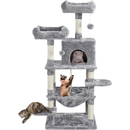Кігтеточка Yaheetech Cat Tree 150 см з 2 приємними оглядовими майданчиками Sisal Cat Furniture Дерево для скелелазіння для великих кішок, світло-сіре 60,5 см x 50,5 см x 146,5 см (ДхШхВ) Світло-сірий