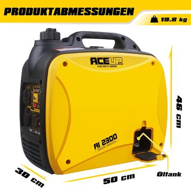 Інверторний генератор Aceup Energy 2000W: тихий бензиновий генератор з USB та 230V/12V розетками, 4-тактний двигун, 19,8 кг