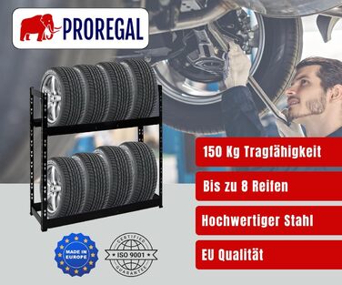 Стійка для шин PROREGAL Tiger: 100x110x35 см, 150 кг навантаження, до 8 шин, 2 яруси, чорний колір
