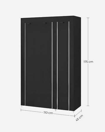 Тканинна шафа SONGMICS для одягу складана, 110x175x45 см, чорна