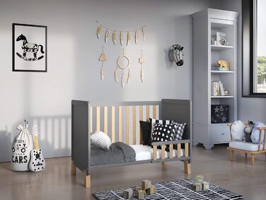 Дитяче ліжко-приліжкове Love For Sleep 120x60 з матрацом з піною Aloe Vera сірого кольору, дуб Francis. Ліжко для новонароджених, збірна конструкція, збірка за 5 хвилин.