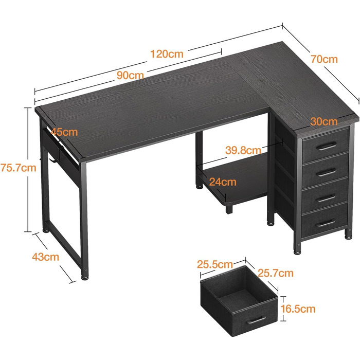 Комп'ютерний кутовий стіл Coleshome 100x70 см з 4 шухлядами, білий. Регульований стіл для офісу, кабінету, спальні. Розміри: 100x70 см, 120x70 см (чорний)