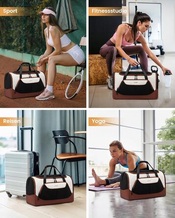 Спортивна сумка LOVEVOOK для жінок, 30л з відділенням для взуття та мокрих речей, невелика сумка для спортзалу, плавання, сауни, ручної поклажі для спорту, фітнесу, тренувань та подорожей, водонепроникна дорожня сумка-мішок (B-бежевий, коричневий, чорний,