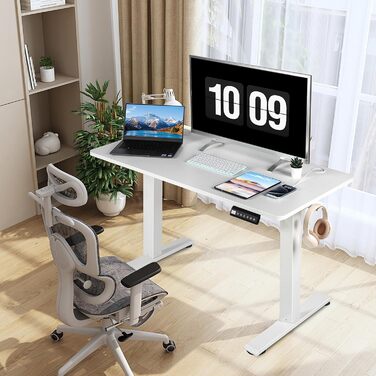 Електричний регульований стіл Pachira 120x60 см з пам'яттю та LED-дисплеєм, з гачками та кабелеуправлінням, ергономічний для дому/офісу, білий
