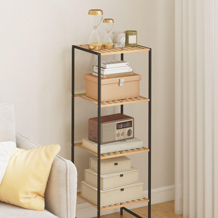 Стильна стелаж Standregal Badregal з бамбука та сталі, з 4 полицями, 4-ярусна книжкова полиця, розміри 36,5 x 33 x 110 см, колір: натуральний