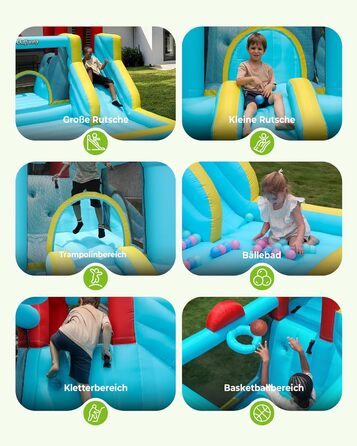 Надувний замок для дітей великий, з гіркою, синього кольору, з насосом 450W (для дому та вулиці)