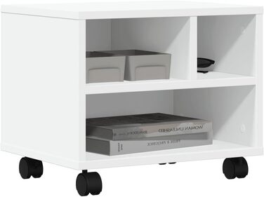 Підставка для принтера на колесах з місцем для зберігання, біла, з ДСП, для офісу та робочого кабінету