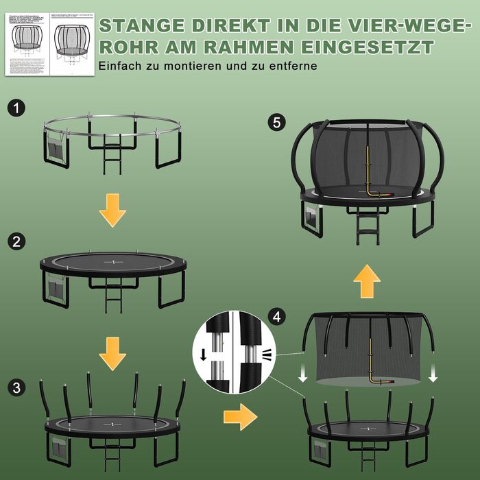 Батут садовий Flamaker Ø228/305/366/427 см з захисною сіткою, до 150 кг, для дітей та дорослих, чорний